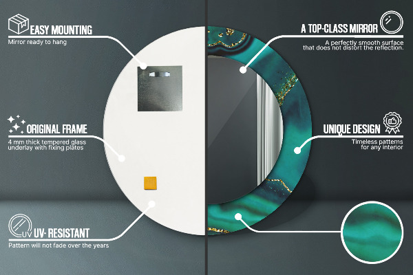 Oglinda cu decor rotunda Marmură de smarald