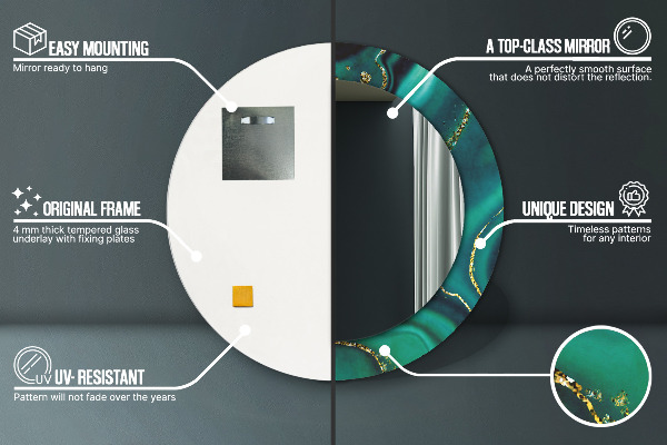 Oglinda cu decor rotunda Marmură de smarald