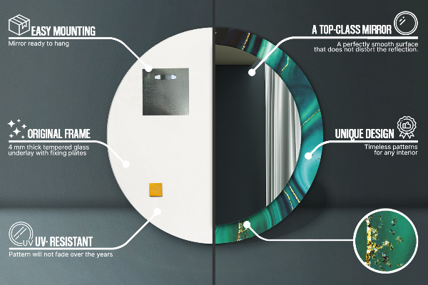 Oglinda cu decor rotunda Marmură de smarald