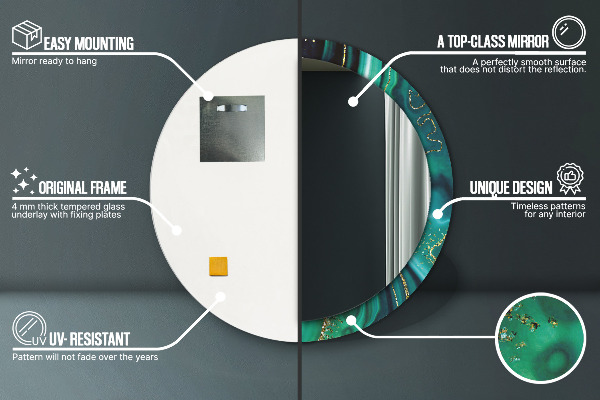 Oglinda cu decor rotunda Marmură de smarald