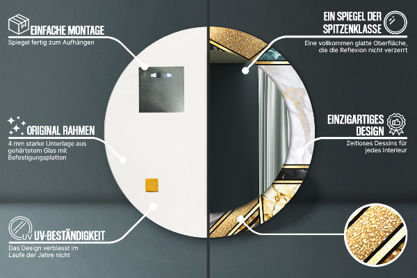 Oglinda cu decor rotunda Marmură și aur