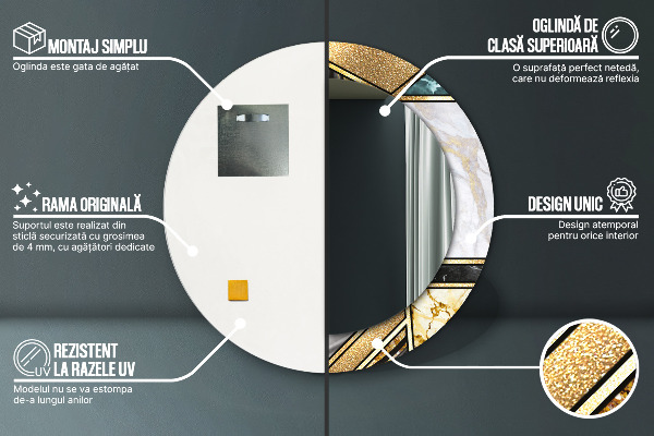 Oglinda cu decor rotunda Marmură și aur