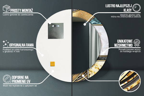 Oglinda cu decor rotunda Marmură și aur