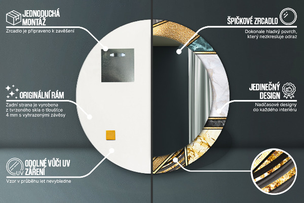 Oglinda cu decor rotunda Marmură și aur