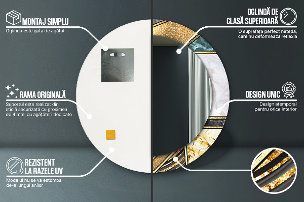 Oglinda cu decor rotunda Marmură și aur