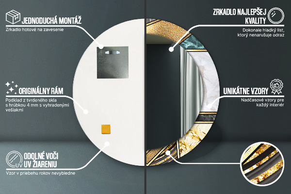 Oglinda cu decor rotunda Marmură și aur