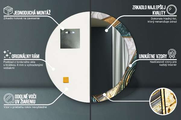 Oglinda cu decor rotunda Marmură și aur