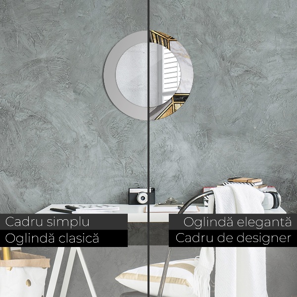 Oglinda cu decor rotunda Marmură și aur