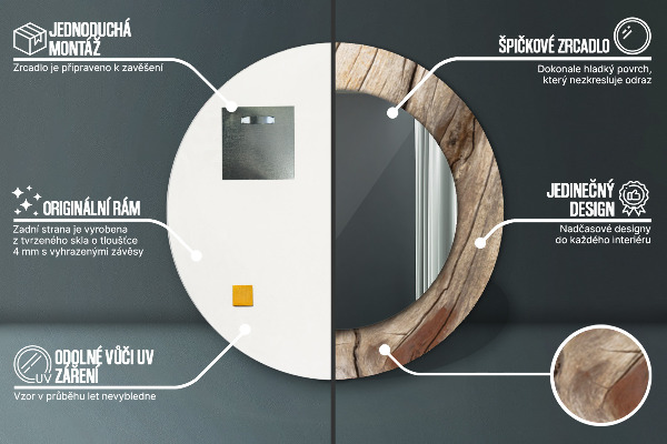 Oglinda cu decor rotunda Lemn crăpat