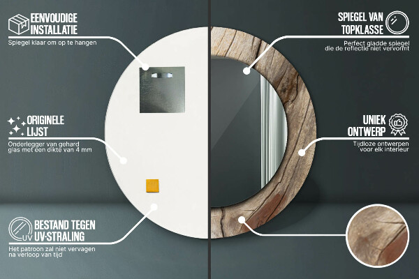 Oglinda cu decor rotunda Lemn crăpat