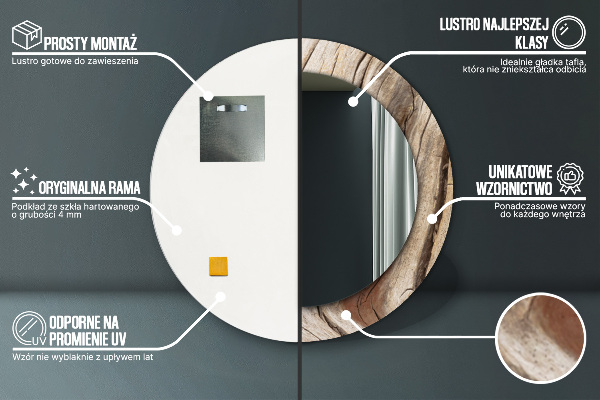 Oglinda cu decor rotunda Lemn crăpat