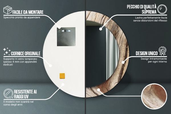 Oglinda cu decor rotunda Lemn crăpat