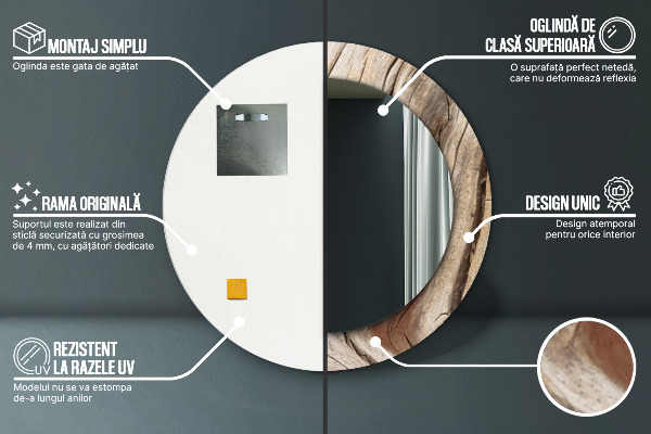 Oglinda cu decor rotunda Lemn crăpat