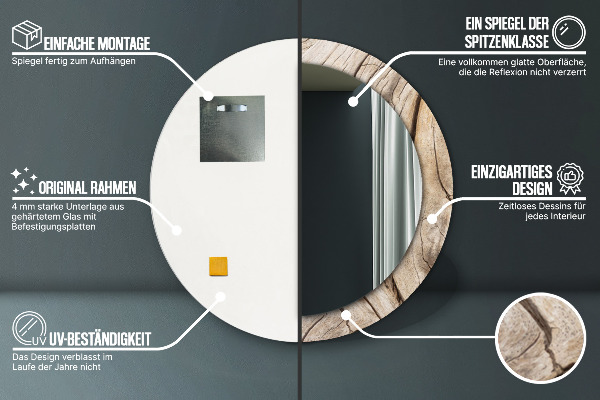 Oglinda cu decor rotunda Lemn crăpat