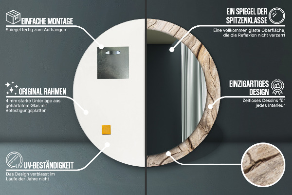 Oglinda cu decor rotunda Lemn crăpat