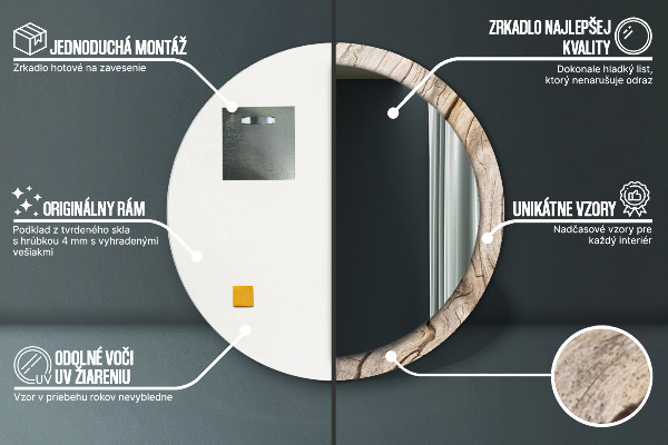 Oglinda cu decor rotunda Lemn crăpat