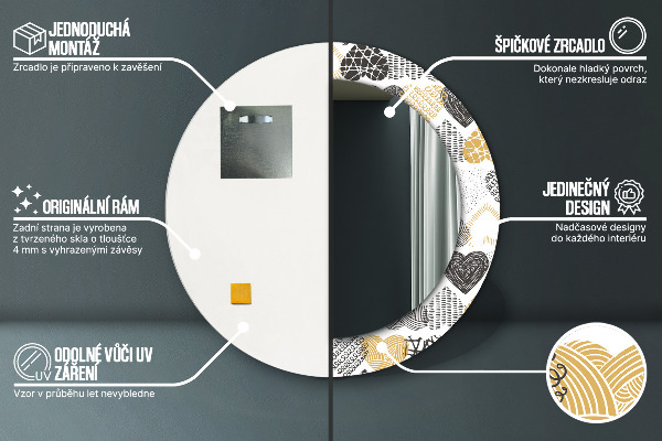 Oglinda cu decor rotunda Inimile lui doodle