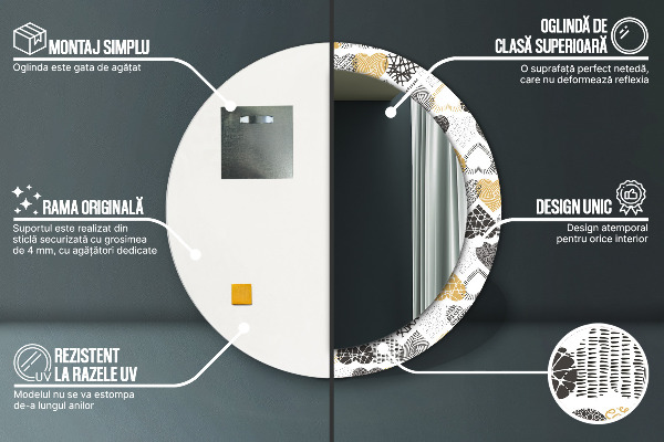 Oglinda cu decor rotunda Inimile lui doodle