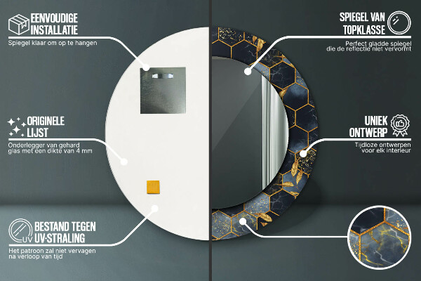 Oglinda cu decor rotunda Marmură hexagonală