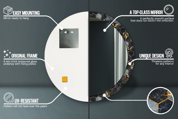 Oglinda cu decor rotunda Marmură hexagonală