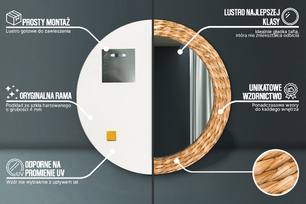 Oglinda rotunda rama cu imprimeu Textura de stuf