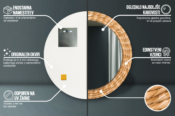 Oglinda rotunda rama cu imprimeu Textura de stuf