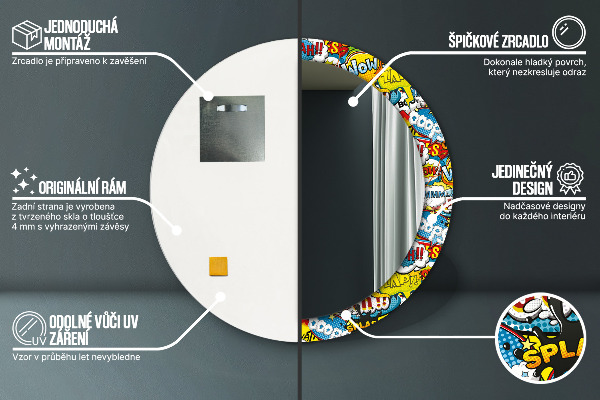 Oglinda rotunda rama cu imprimeu Model de stil comic