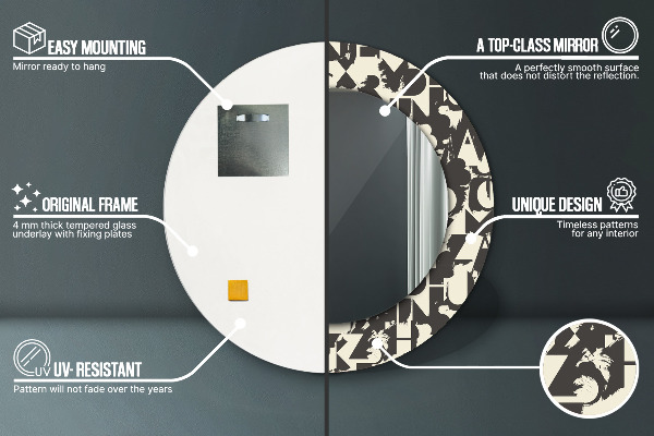 Oglinda rotunda imprimata Tipografie abstractă