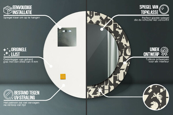 Oglinda rotunda imprimata Tipografie abstractă