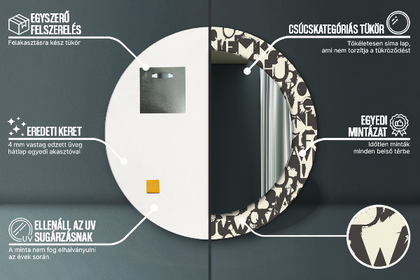 Oglinda rotunda imprimata Tipografie abstractă