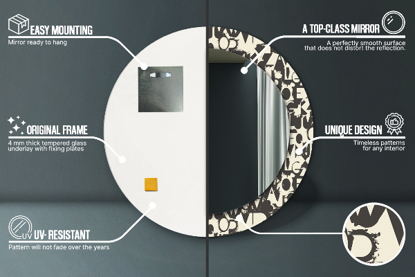 Oglinda rotunda imprimata Tipografie abstractă