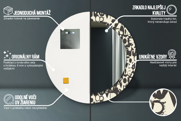 Oglinda rotunda imprimata Tipografie abstractă