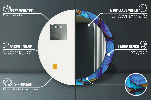 Oglinda cu decor rotunda Fluture albastru și verde