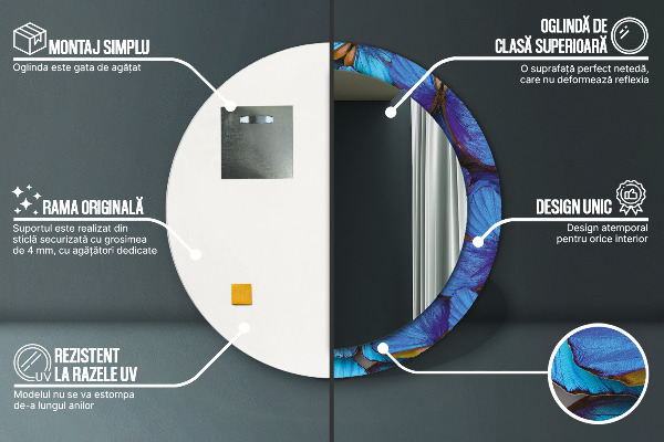 Oglinda cu decor rotunda Fluture albastru și verde