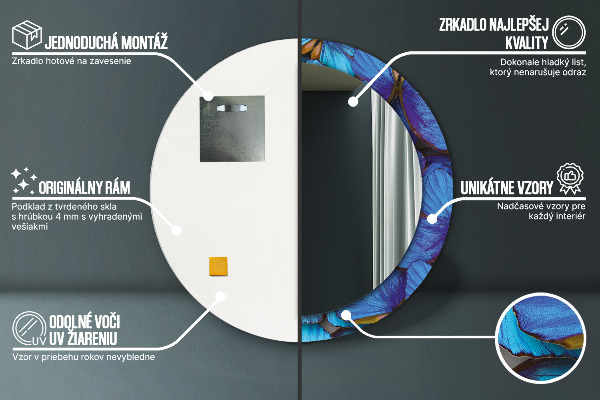 Oglinda cu decor rotunda Fluture albastru și verde