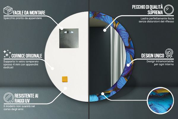 Oglinda cu decor rotunda Fluture albastru și verde