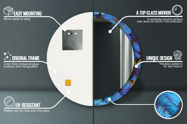 Oglinda cu decor rotunda Fluture albastru și verde