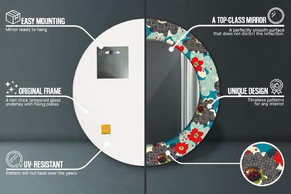 Oglinda cu decor rotunda Model de flori retro