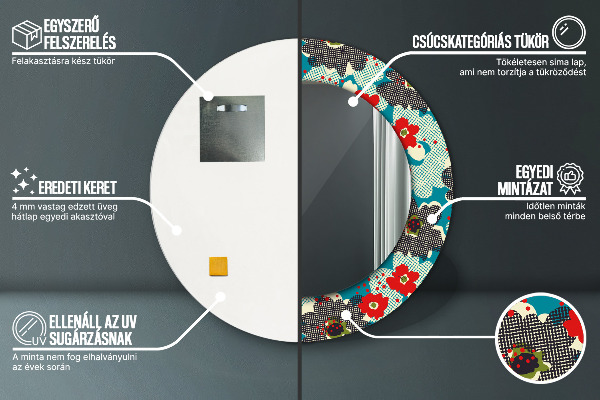 Oglinda cu decor rotunda Model de flori retro