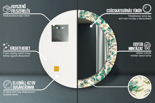 Oglinda cu decor rotunda Flori și păsări