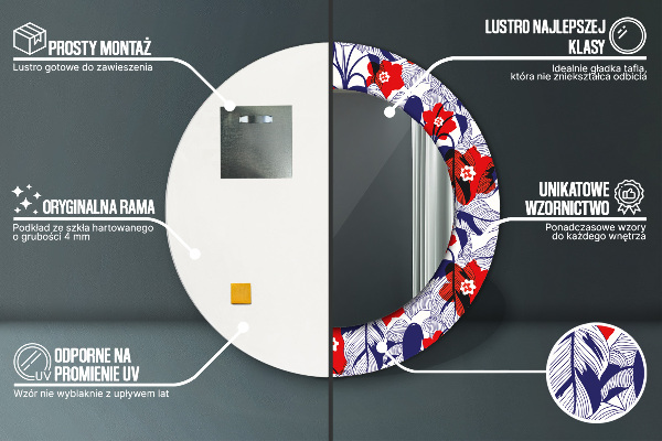 Decoratiuni perete cu oglinda Filodendron și flori roșii