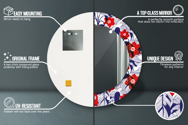 Decoratiuni perete cu oglinda Filodendron și flori roșii