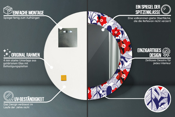 Decoratiuni perete cu oglinda Filodendron și flori roșii