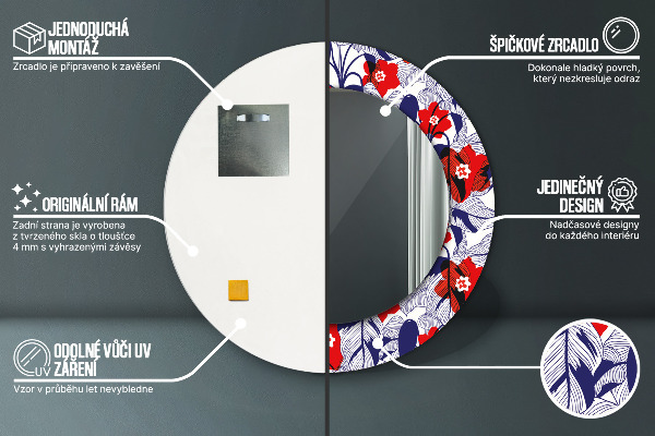 Decoratiuni perete cu oglinda Filodendron și flori roșii