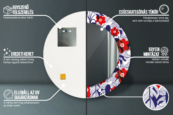 Decoratiuni perete cu oglinda Filodendron și flori roșii