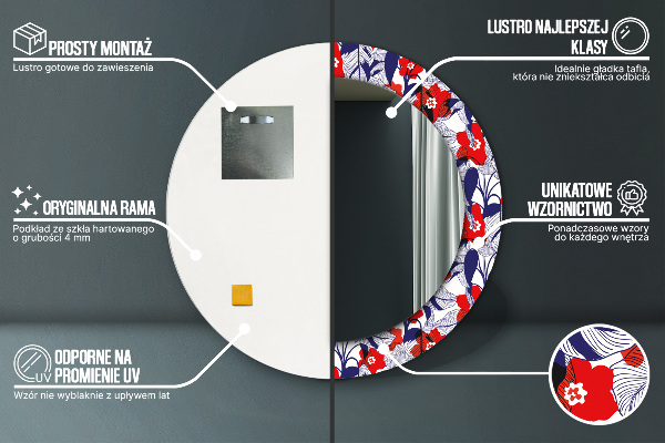 Decoratiuni perete cu oglinda Filodendron și flori roșii