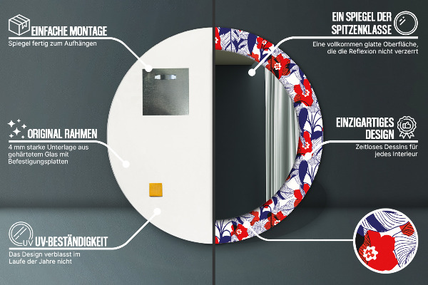 Decoratiuni perete cu oglinda Filodendron și flori roșii