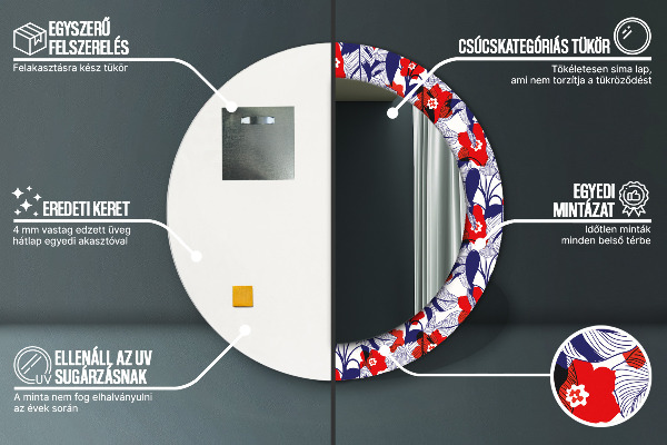 Decoratiuni perete cu oglinda Filodendron și flori roșii