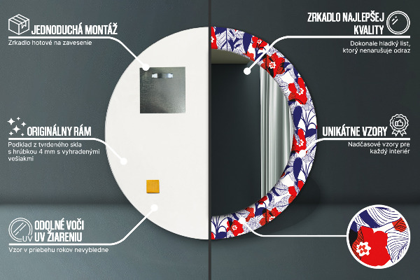 Decoratiuni perete cu oglinda Filodendron și flori roșii