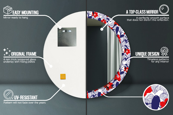 Decoratiuni perete cu oglinda Filodendron și flori roșii